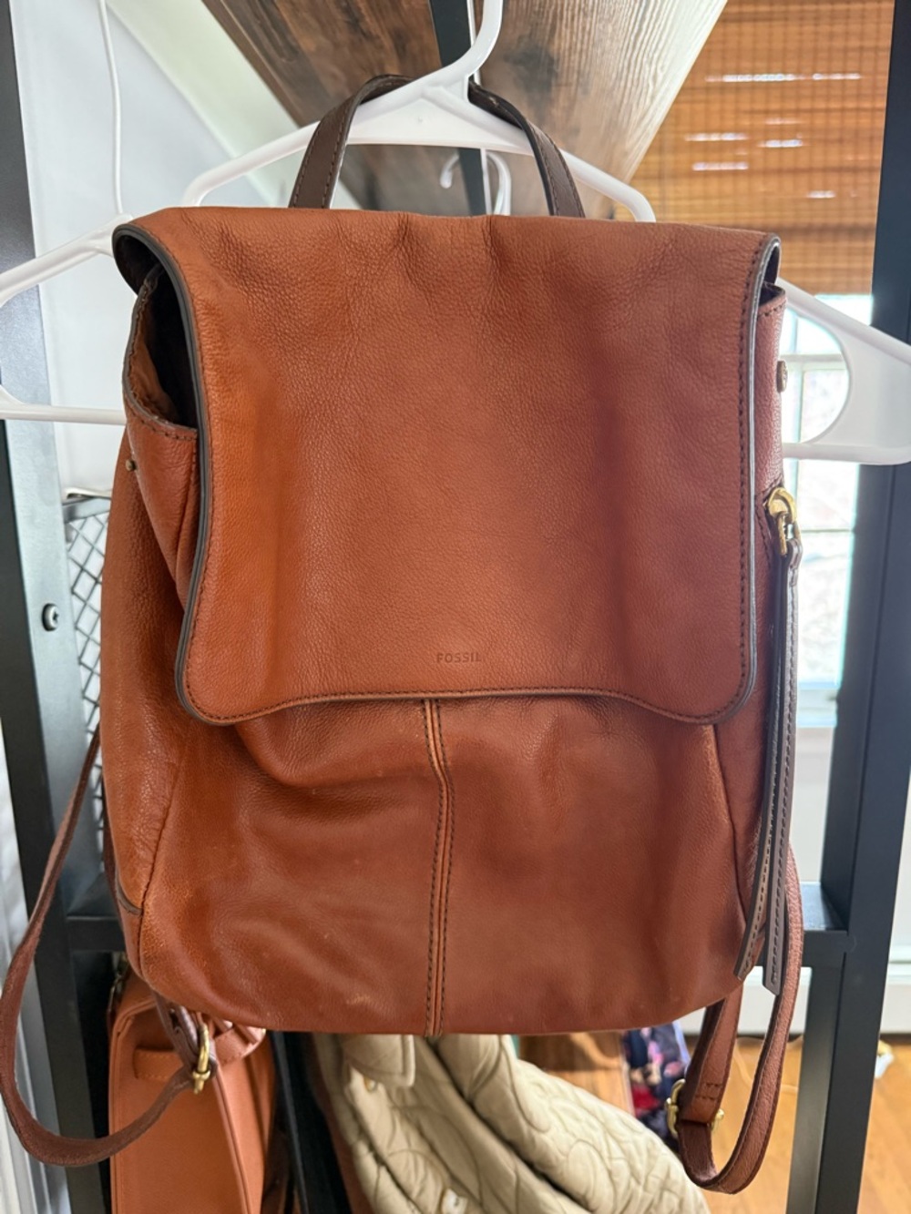 Fossil Cognac Leather Backpack